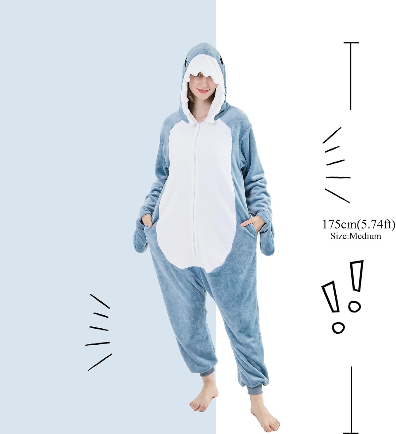 Detalle 1 de NEWCOSPLAY Unisex Adult Onesie Pajamas, Flannel, 3D Animal Hood & Pockets