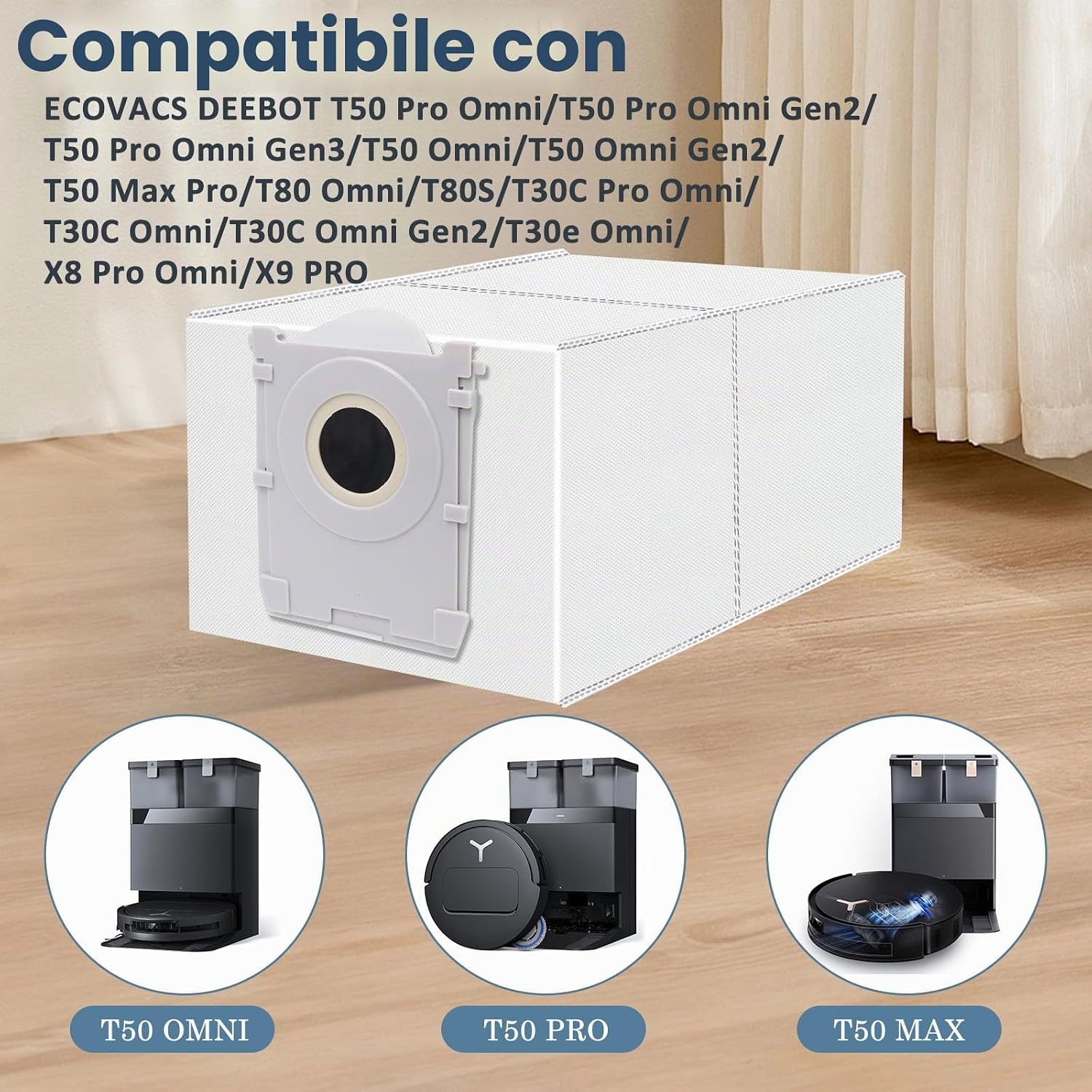 Detalle de Sacchetti per ECOVACS T50 Pro Omni e serie compatibili (10 pezzi, 3L, carbone attivo) – controllo polvere ed odori