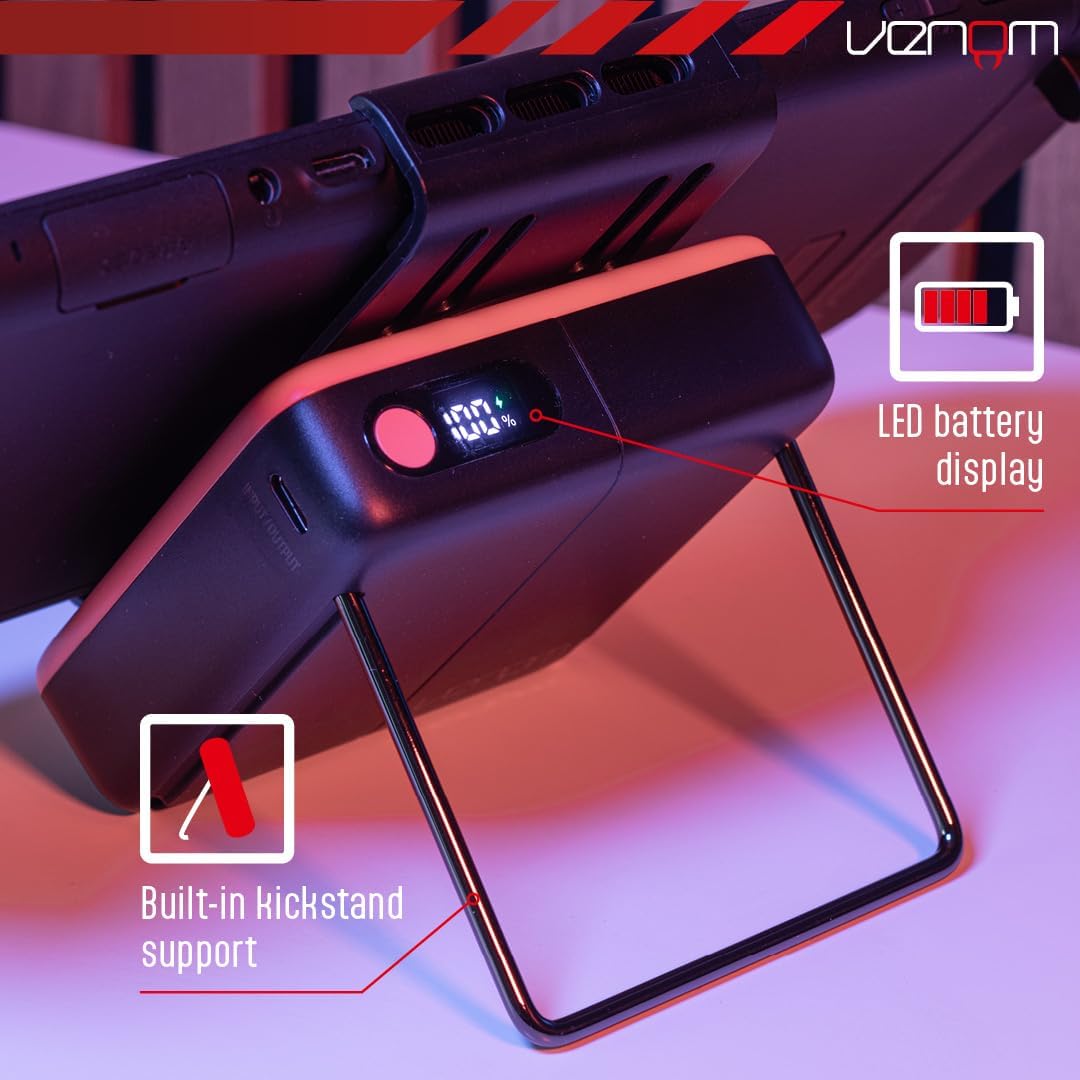 Detalle de Venom Nintendo Switch 2 Power Bank & Stand — 20000mAh Clip-On Charger with Kickstand and LED Display
