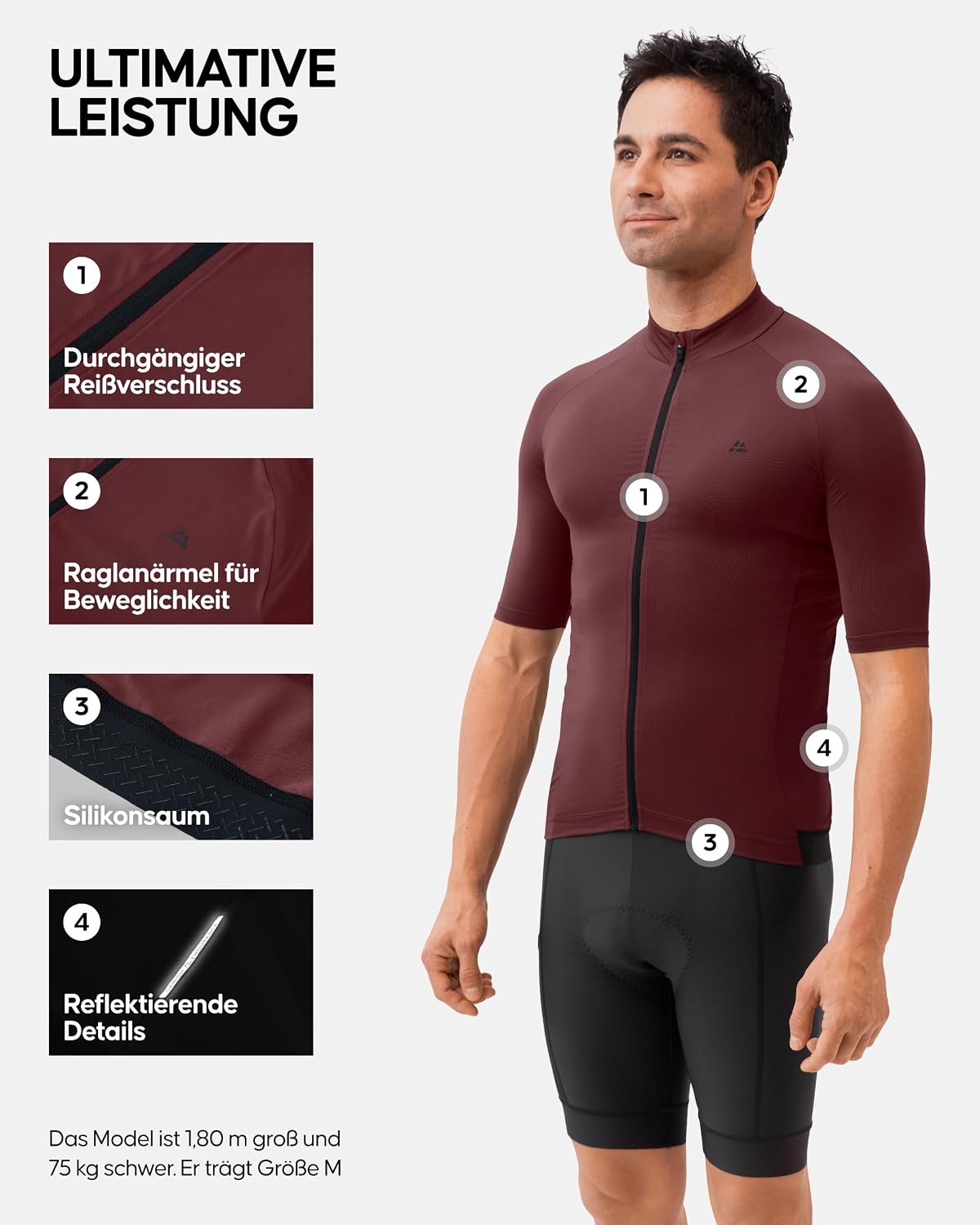 Detalle de DANISH ENDURANCE Kurzarm-Radtrikot Herren mit Reißverschluss – Schnelltrocknendes Radtrikot mit Taschen