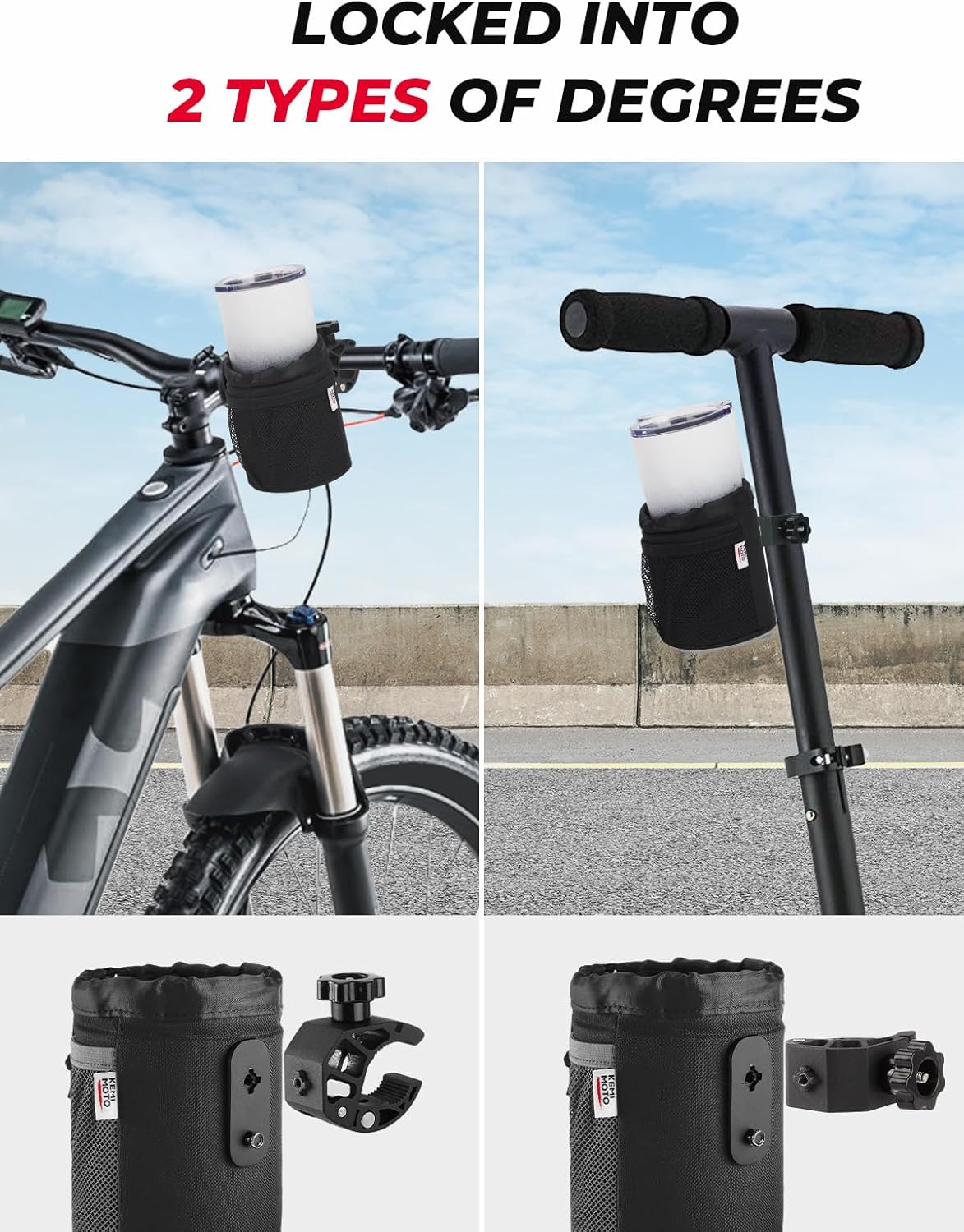 Detalle de KEMIMOTO Motorcycle Cup Holder with Oxford Fabric Clamp (0.6–1.5 in pole)