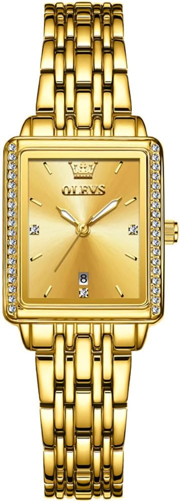 Thumbnail 6 de OLEVS Gold Damenuhr – Rechteckig, Edelstahl, Quarz mit Datum