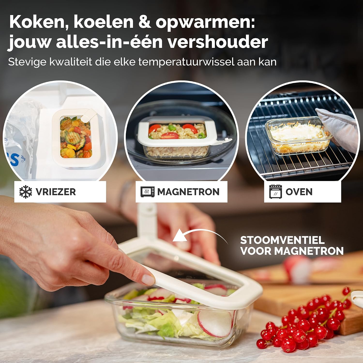 Detalle de Dalena Home glazen vershoudbakjes 4 x 370 ml met glazen deksel