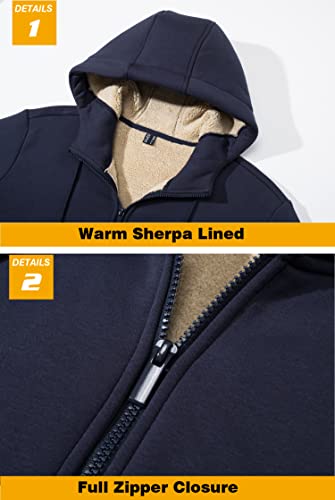 Detalle de TACVASEN men’s zip-up hoodie fleece lined sherpa coat with hood and pockets