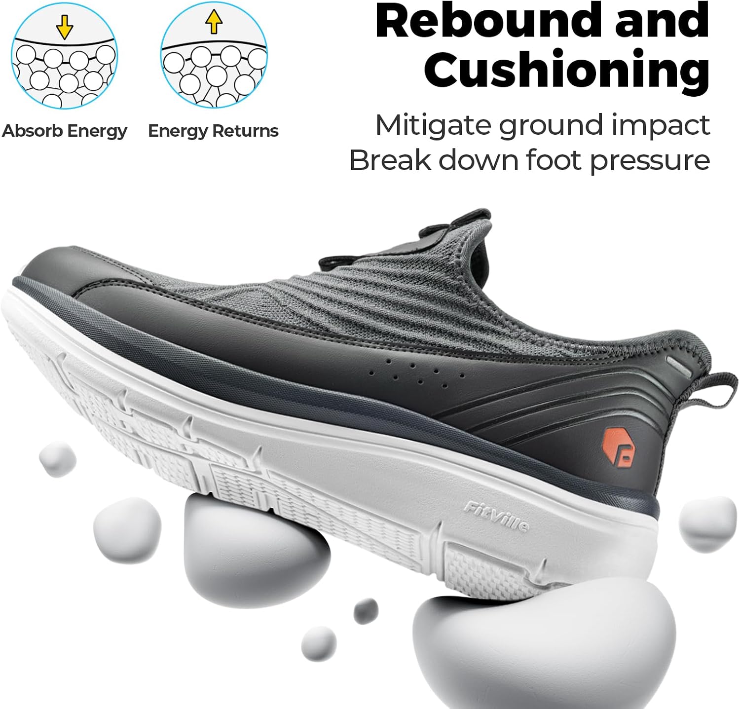 Thumbnail 4 de FitVille Extra Larges : chaussures de marche pour homme sans lacets, slip-on confortables et respirantes