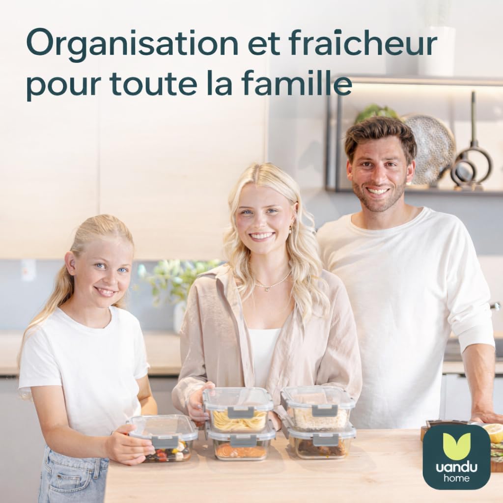 Thumbnail 6 de Uandu Lot de 10 Boîtes Alimentaires en Verre Borosilicate – 370 ml et 1040 ml, hermétiques et sans BPA
