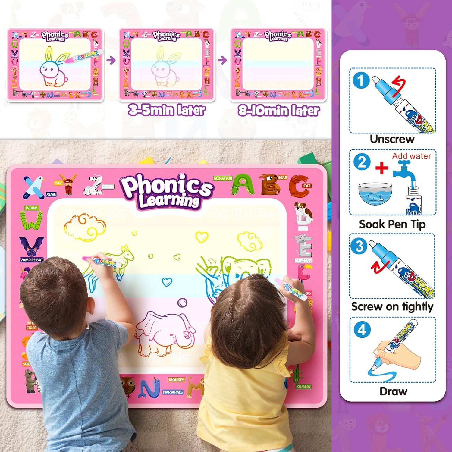 Detalle 2 de Grriopi Water Drawing Mat Gifts for 2-6 Year Old Girls