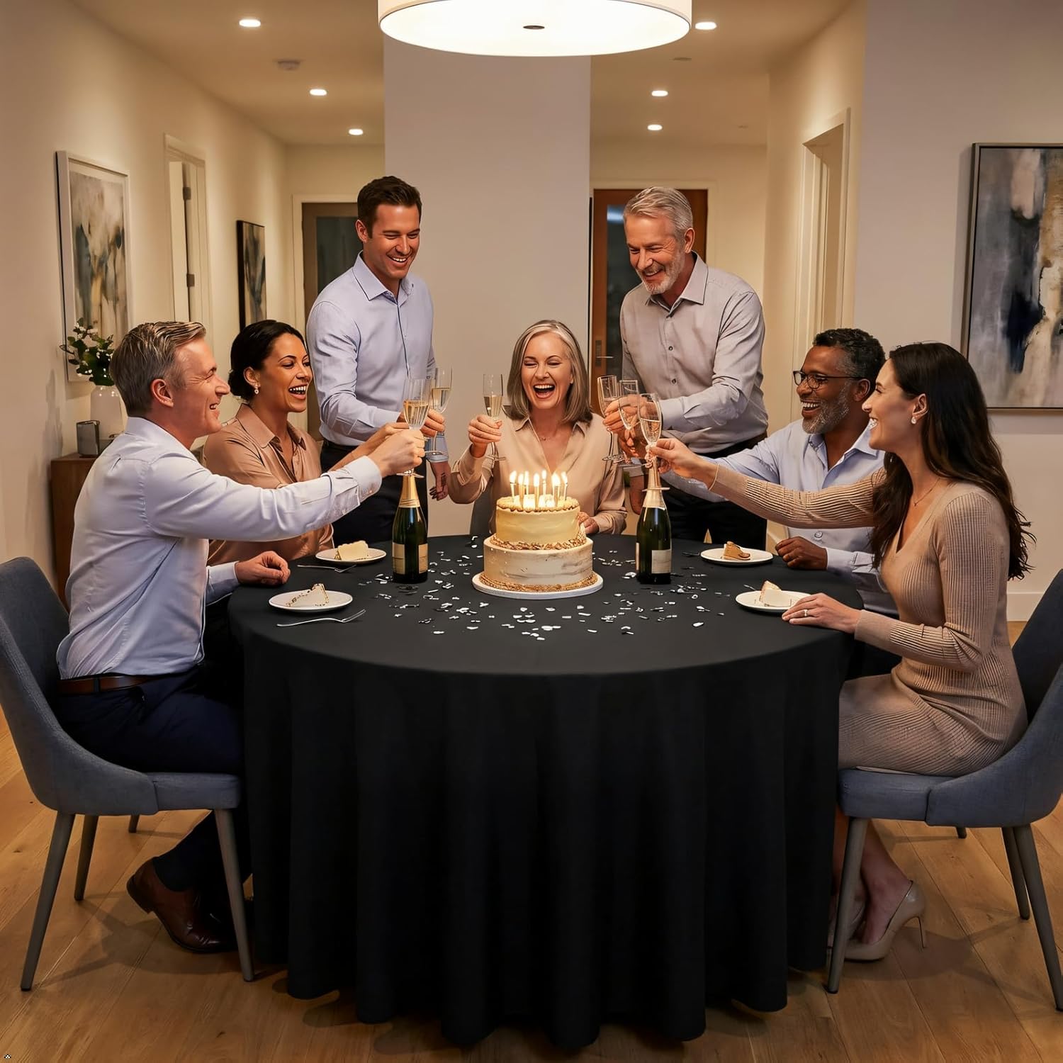 Thumbnail 5 de CKIKU 8-Pack 90-Inch Black Round Tablecloths (Washable Polyester, Wrinkle Resistant)