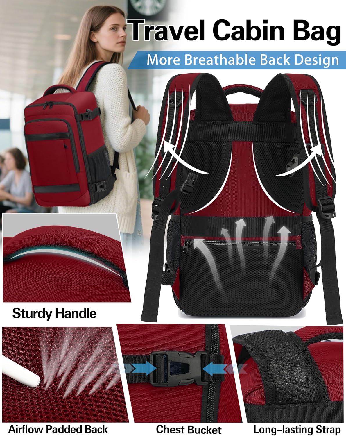 Detalle de KLOSTAIN Ryanair Cabin Bags 40x30x20 Underseat 24L Laptop Carry On Backpack
