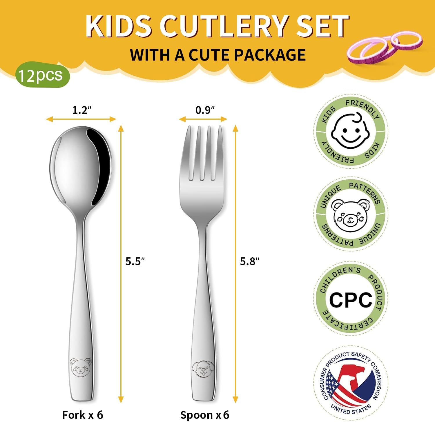 Detalle de DEHOV Toddler Silverware 12-Piece Stainless Steel Fork and Spoon Set
