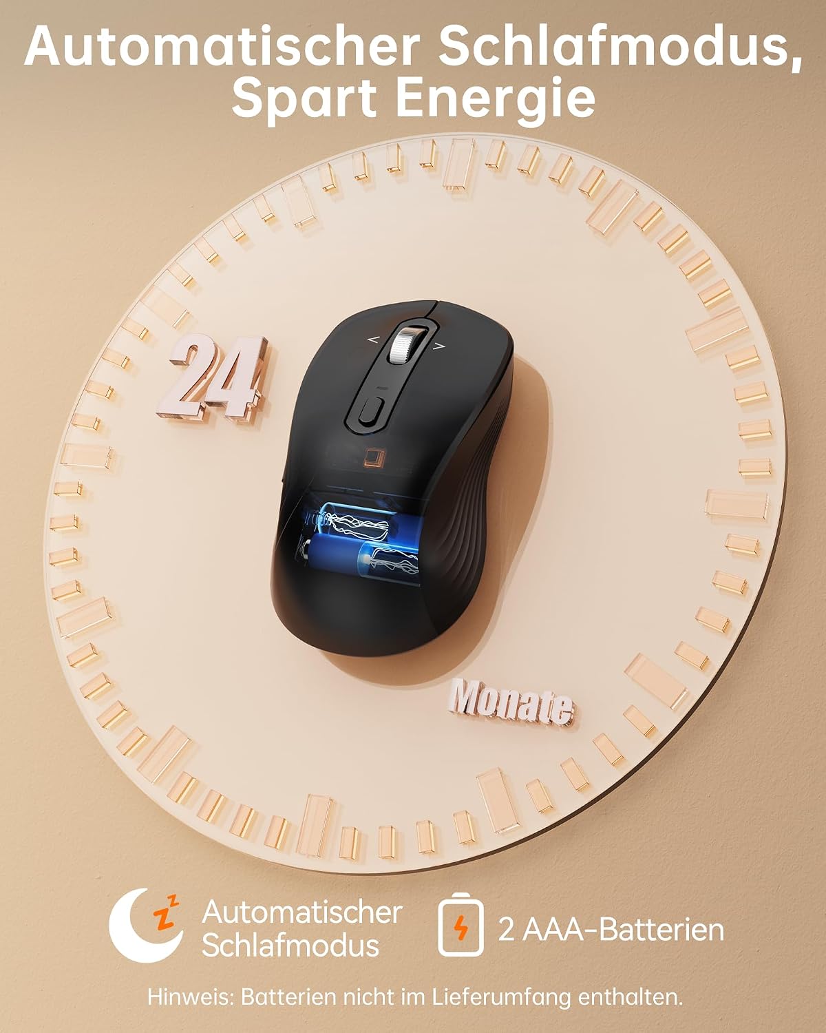 Detalle 2 de TECKNET Bluetooth Maus – Kabellos, 4-Wege-Scrollrad, 4800 DPI, BT/2,4G, Ergonomisch, Schwarz