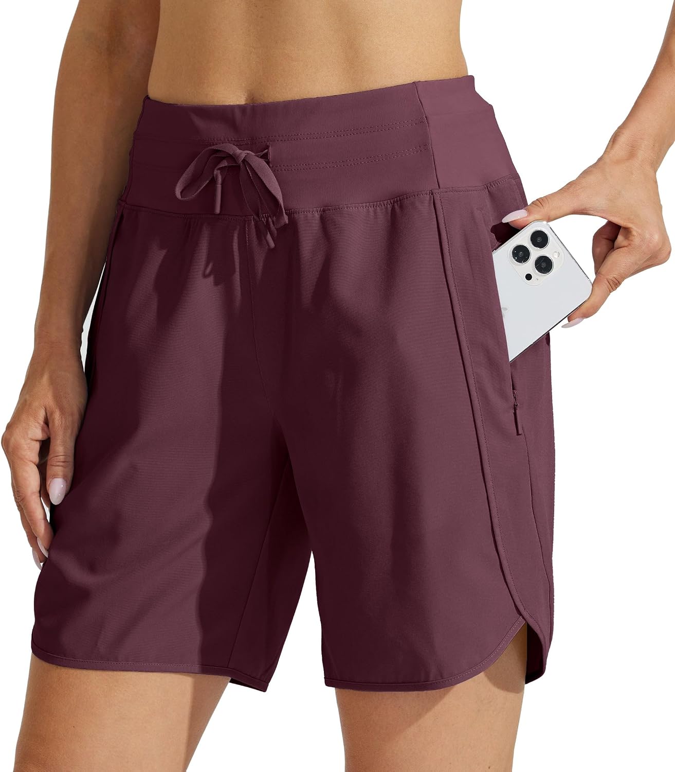Detalle de WILLIT Damen Shorts Sporthose Kurz High Waist – Schnelltrocknend, 3 Reißverschlusstaschen, 7"-Inseam