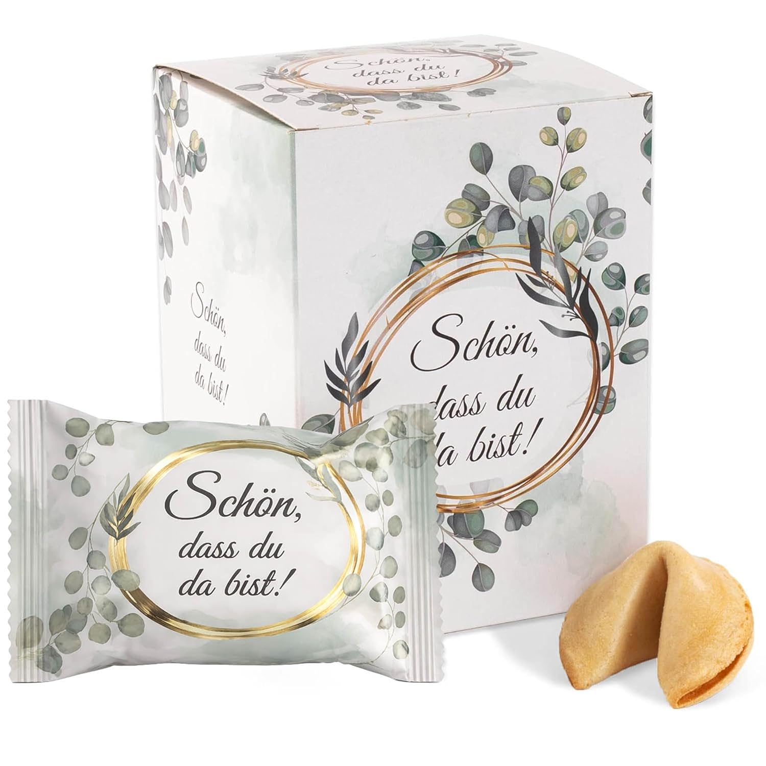 FOOD crew 12x Glückskekse „Schön dass du da bist“ – einzeln verpackt, vegan (Gastgeschenk Hochzeit & Kommunion)