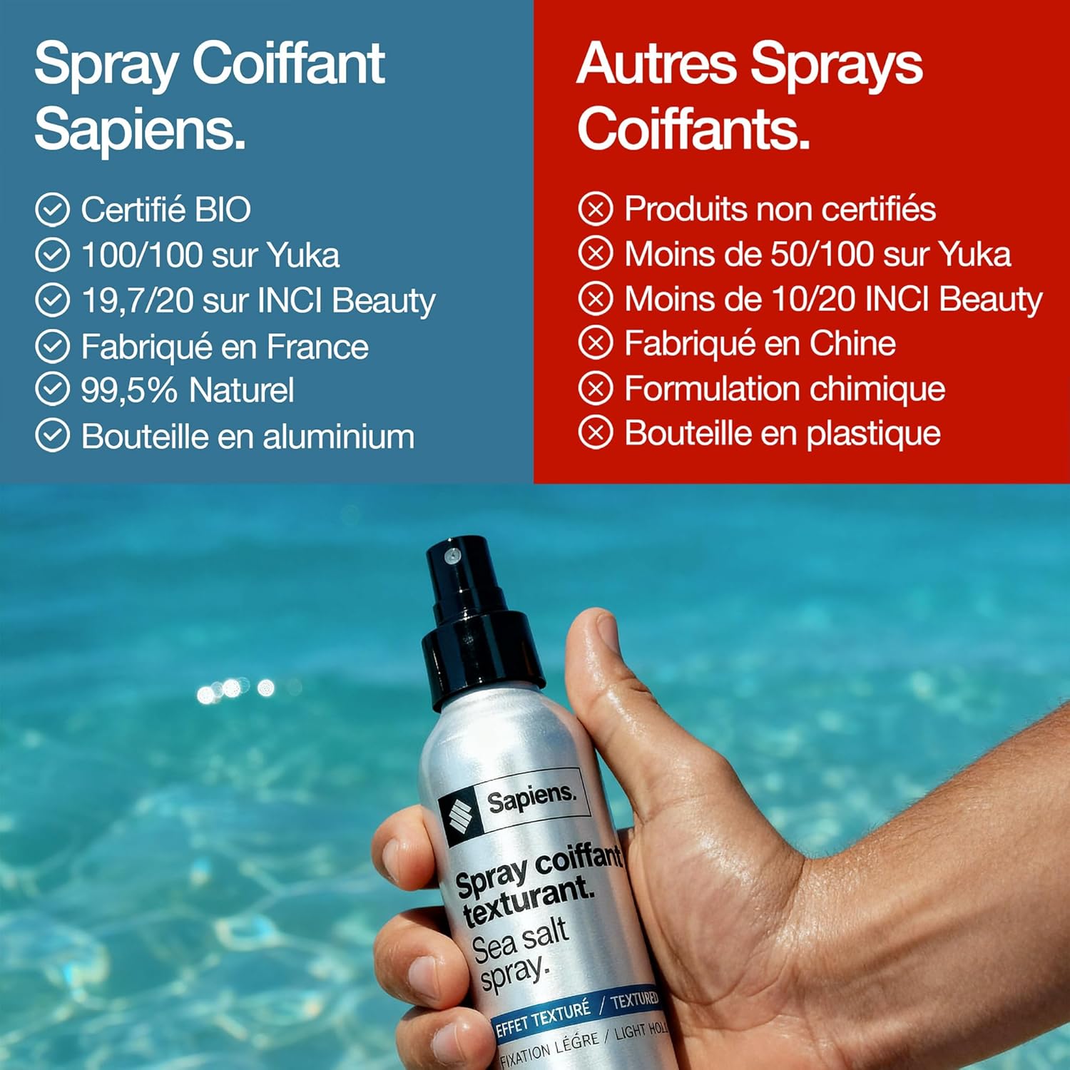 Thumbnail 5 de Sapiens Sea Salt Spray – Spray Eau de Mer Bio pour Cheveux en France : Texture, Volume et Finition Marine