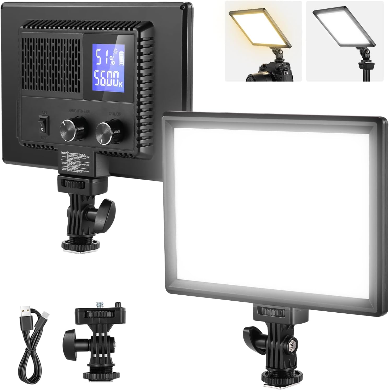 Detalle de NEEWER NL-116AI 9-Inch LED Video Light Panel, USB-C, 3200K–5600K