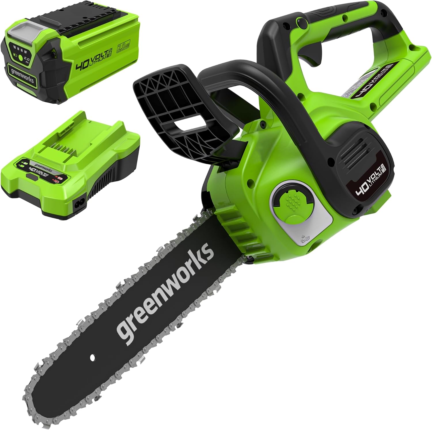 Detalle de Greenworks G40CS30IIK2 motosega a batteria 30 cm (barra 12”) 40V con catena 4,2 m/s e auto-lubrificazione