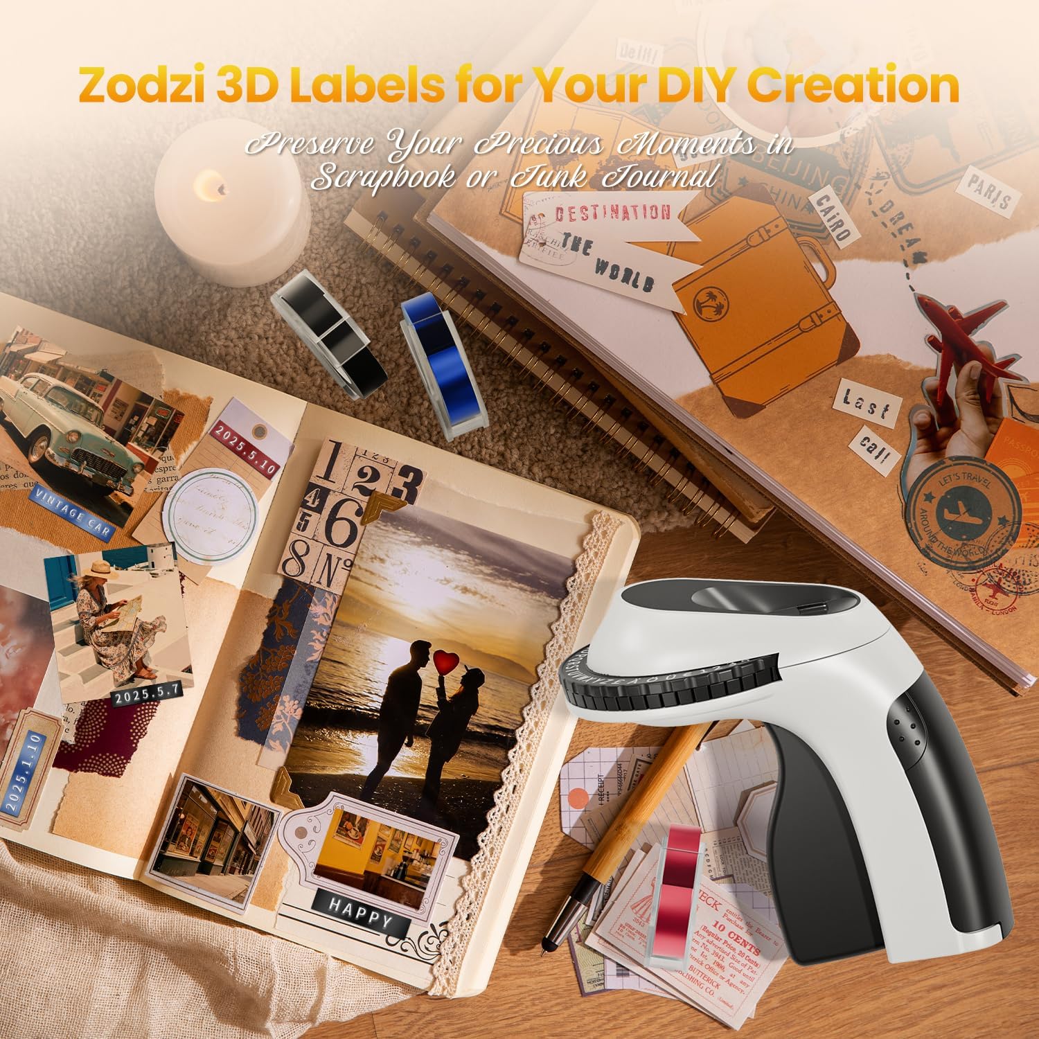 Detalle 1 de Zodzi E975-BK Manual Embossing Label Maker, 9mm Tape, Inkless Operation