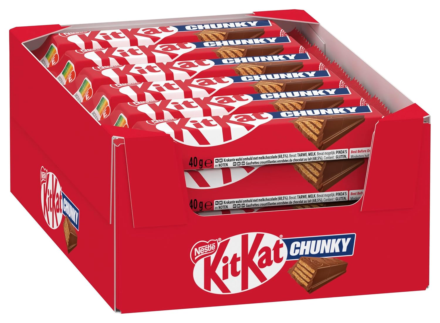 Detalle de NESTLÉ KITKAT CHUNKY Classic Schokoriegel Multi-Pack (24er, 24 x 40 g) – knusprige Waffel mit Milchschokolade