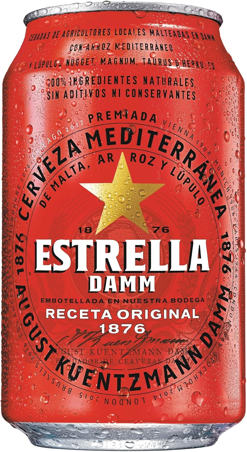 Detalle 2 de Estrella Damm Cerveza – Caja de 24 latas (330 ml) total 7.92 L