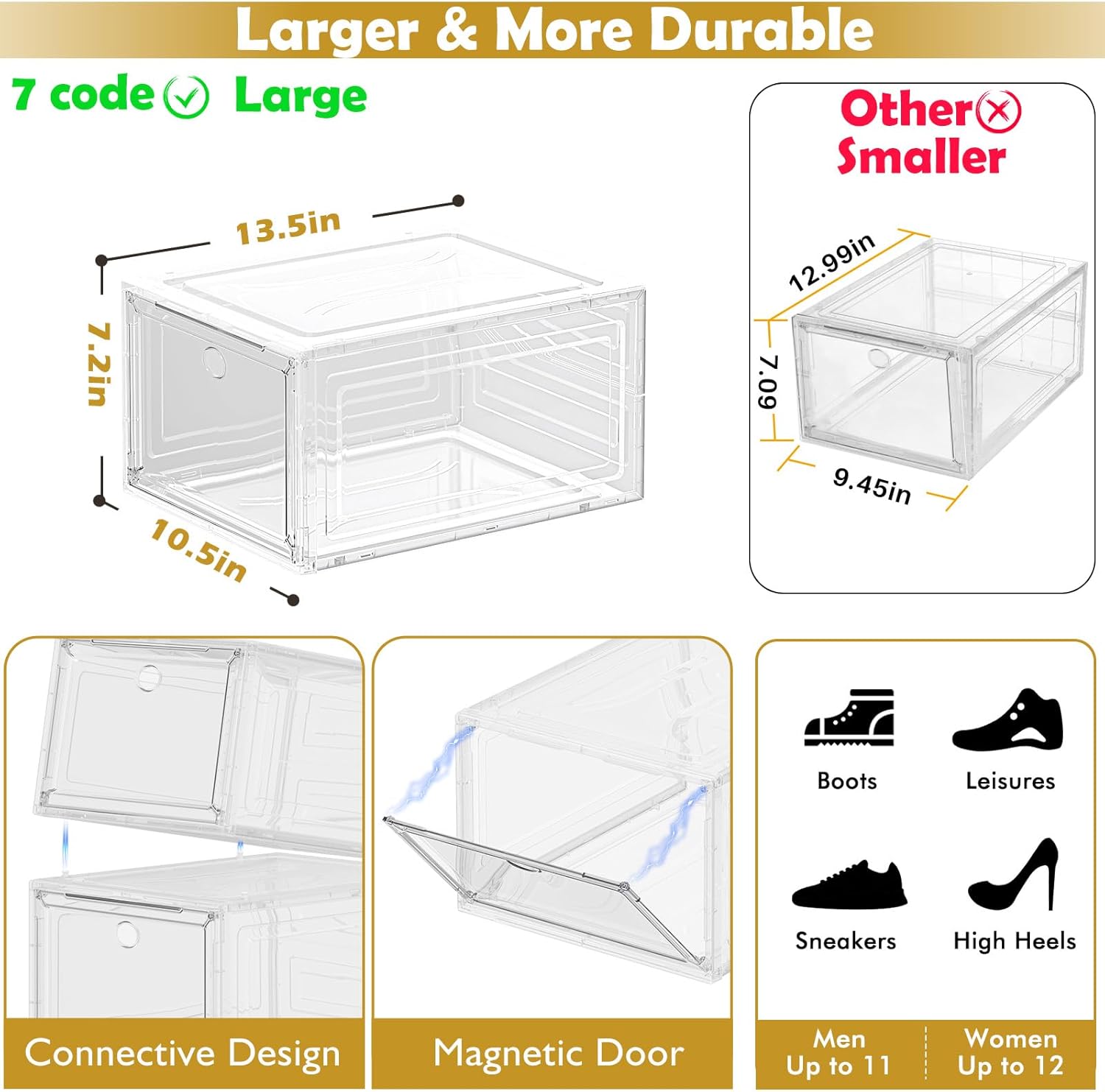 Detalle de 7code Large Clear Shoe Boxes Organizer 9-Pack — Stackable Shoe Storage Box