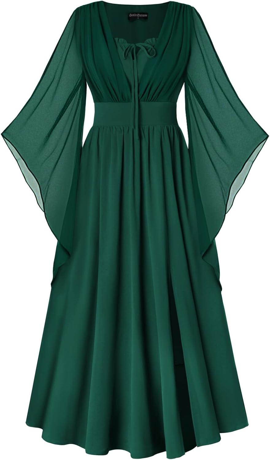 Thumbnail 6 de SCARLET DARKNESS Damen Renaissance Kleid mit V-Ausschnitt, 3/4-Ärmeln und Knopflöchern vorne