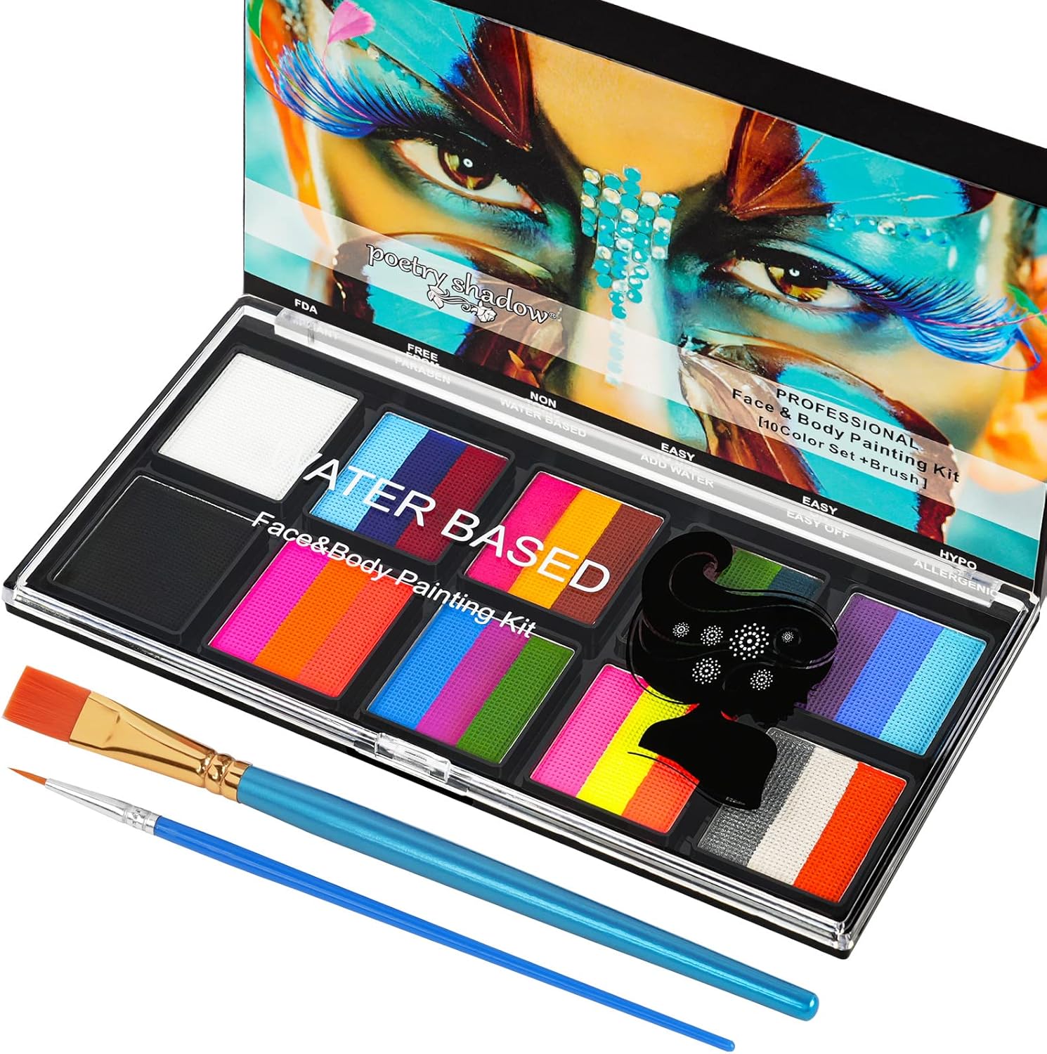Detalle de LOPHE 26-Color Rainbow Face & Body Painting Kit – Safe, Water-Based Birthday Party Set