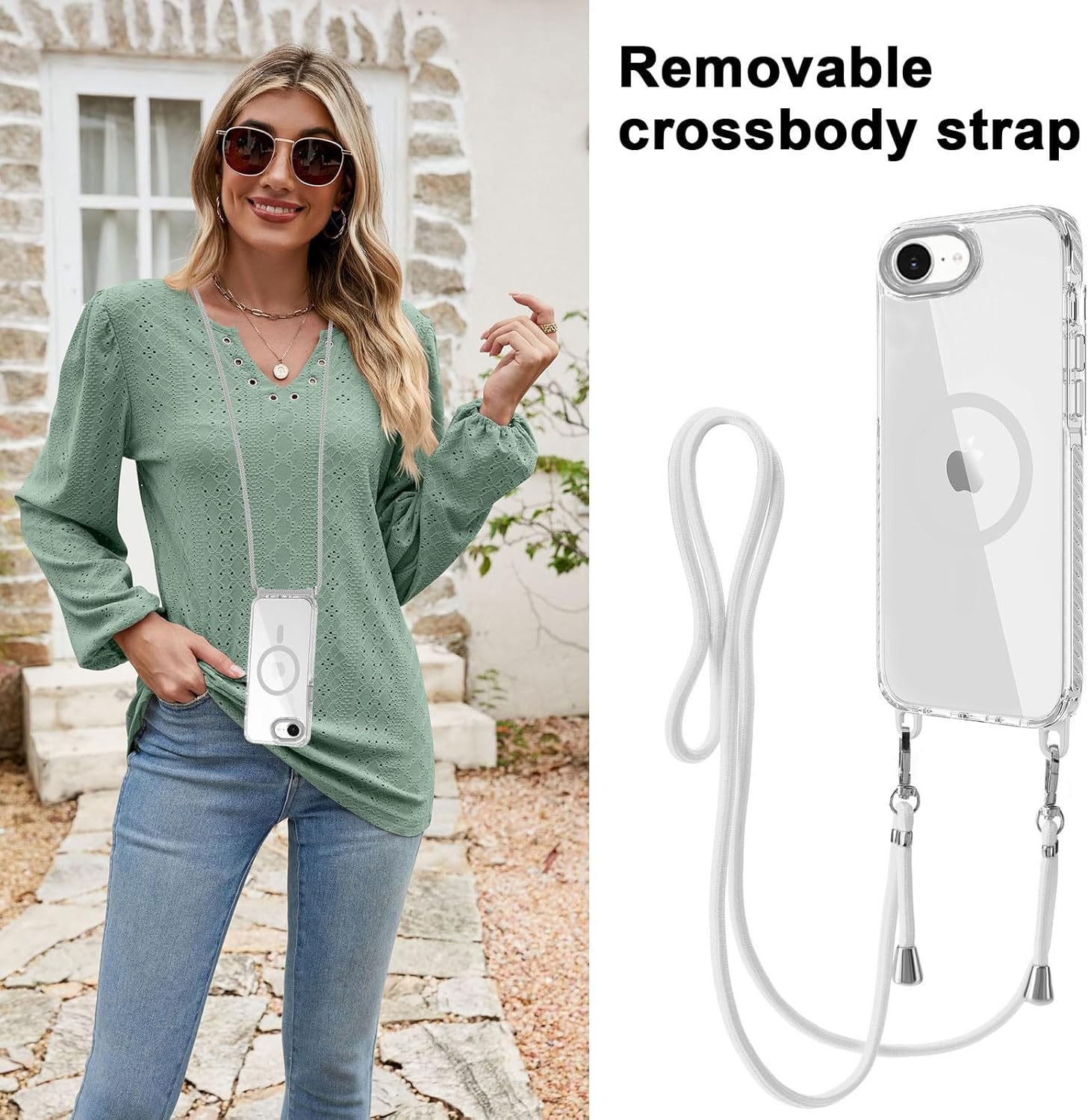 Thumbnail 6 de Galful Handykette Handyhülle für iPhone 17e: magnetische MagSafe-Schutzhülle mit abnehmbarer Eckschutz-Kette (transparent, grau)