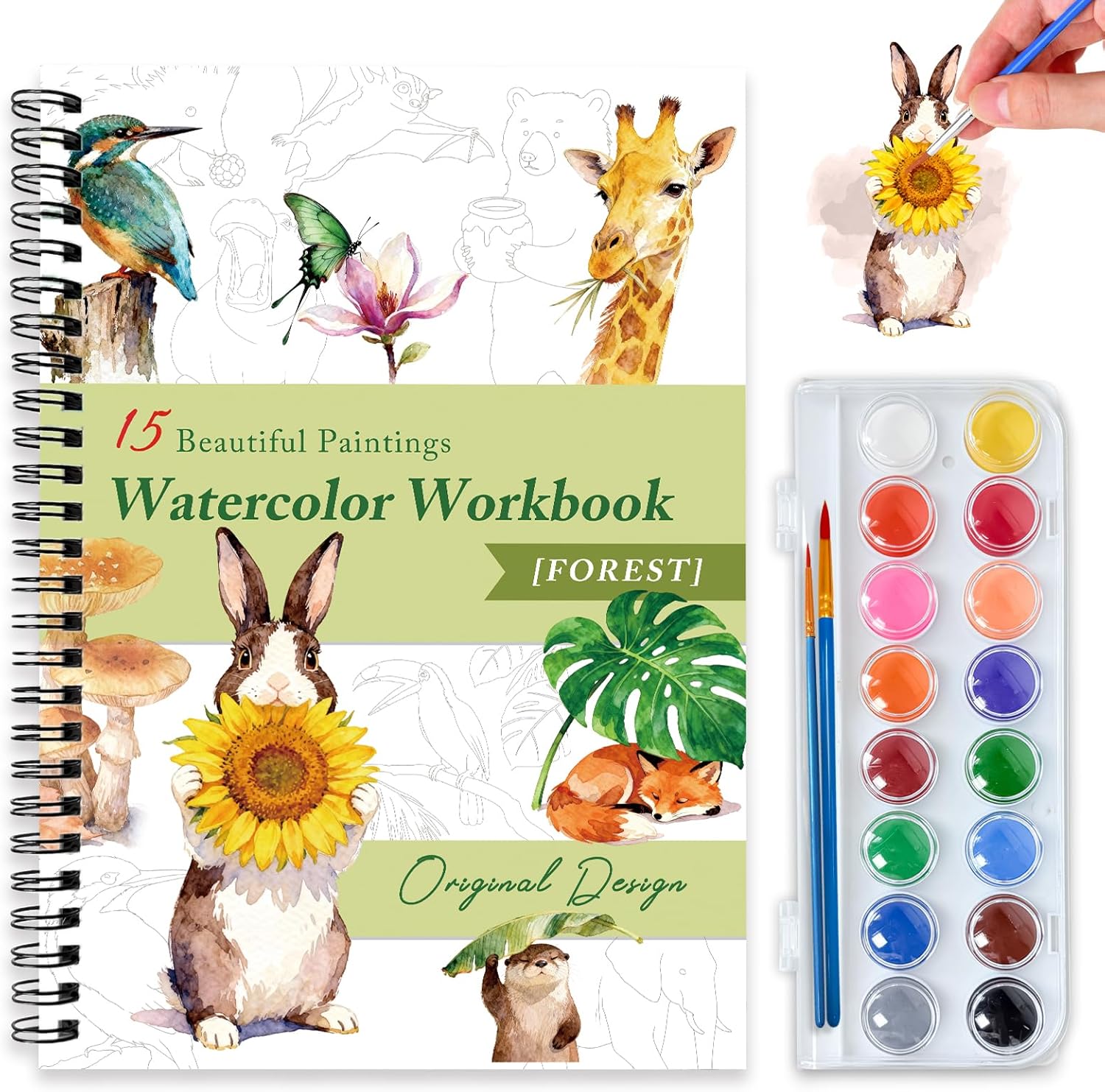 Detalle de Terself WW-003-4Y Forest Watercolor Workbook with 16 Colors and Guided Designs