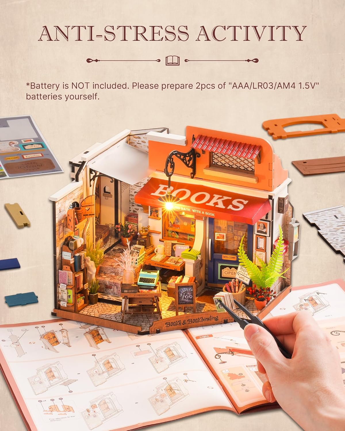 Thumbnail 4 de Rolife Maison de Poupée Coin Librairie LED – Kit bois 3D à assembler