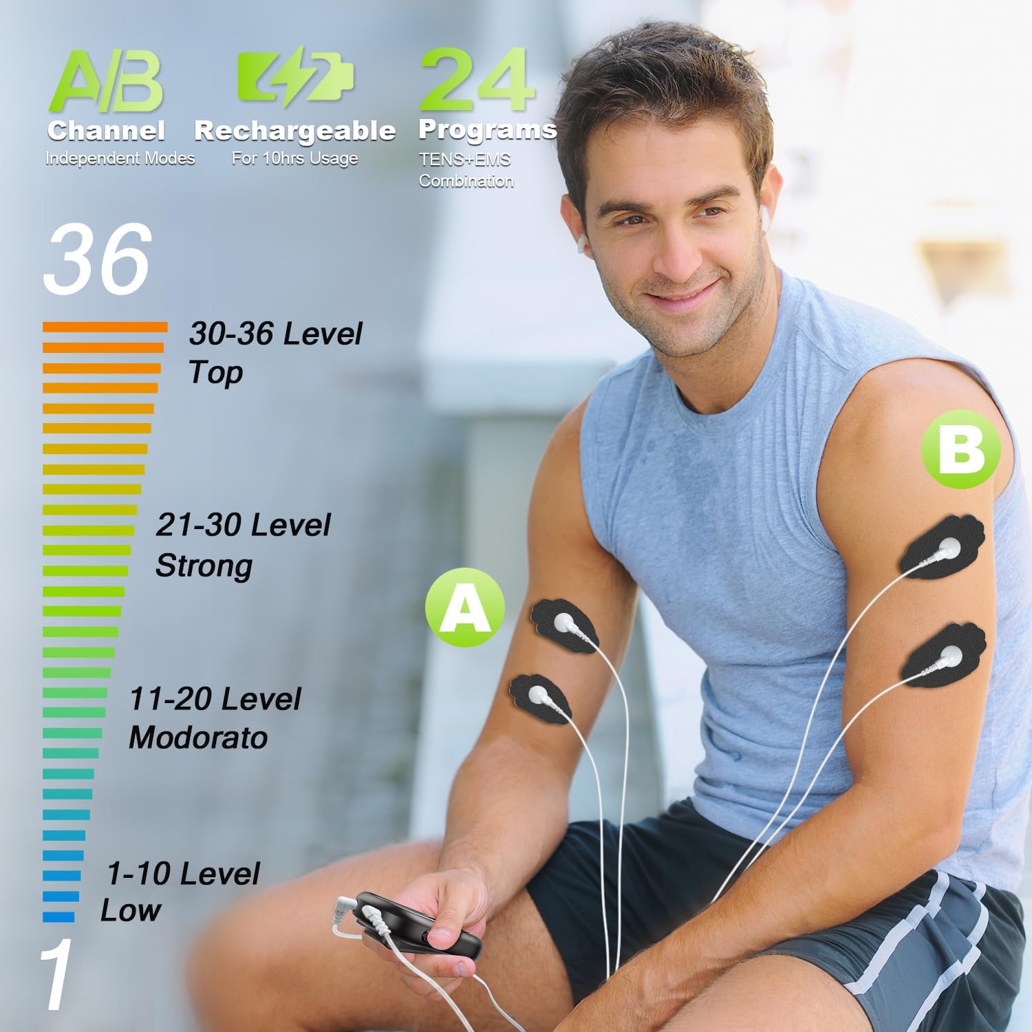 Detalle 2 de Dual Channel TENS EMS Unit 24 Modes 36 Levels ๐