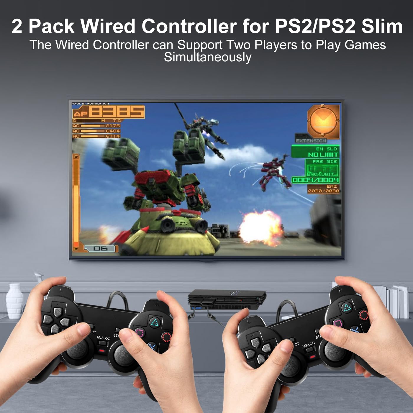 Detalle de HaeBorl PS2 Controller, 2 Pack Wired Controller for PS2/PS2 Slim/PS1 with Dual Vibration