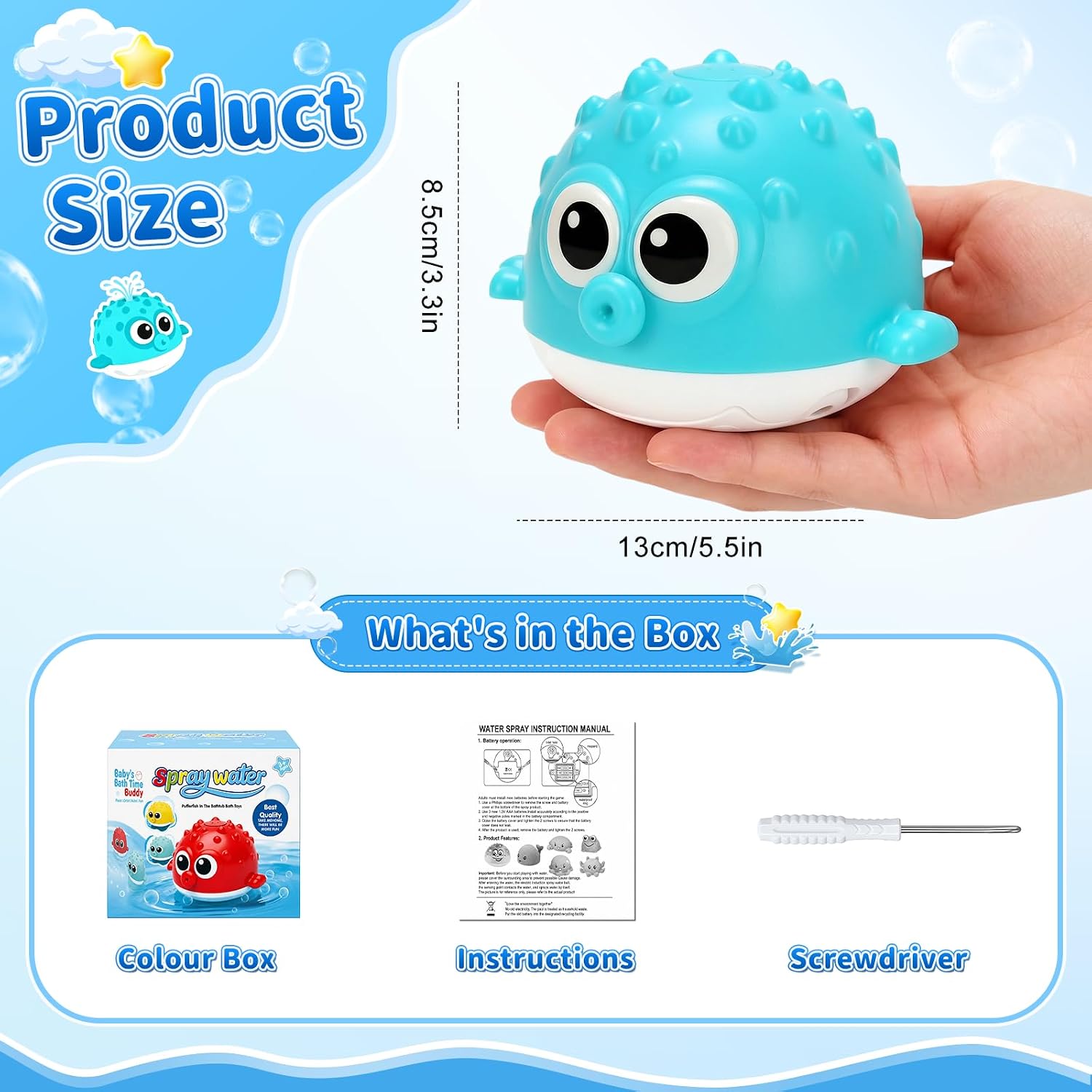 Thumbnail 3 de QASUN Colourful Light-Up Bath Toy: Pufferfish Sprays, Glows and Plays