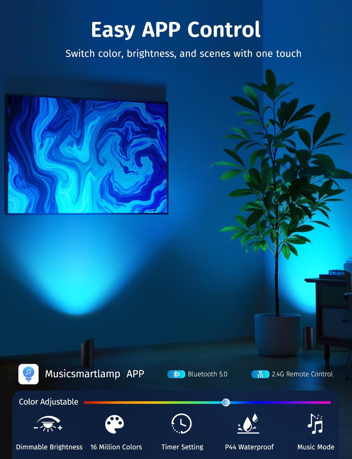 Thumbnail 1 de GeyouLux 5W RGBW LED Uplight Spot Dimmbare Bodenstrahler – RGBW, Fernbedienung und App-Steuerung