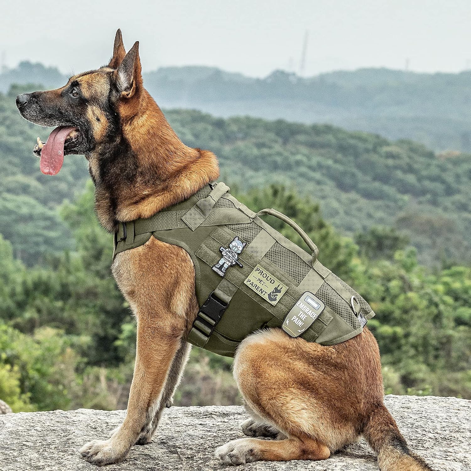 Detalle 2 de OneTigris Hundegeschirr Mittelgroße Hunde – Air Mesh Anti‑Pull Tactical Geschirr mit 2 Griffe (Größe M)