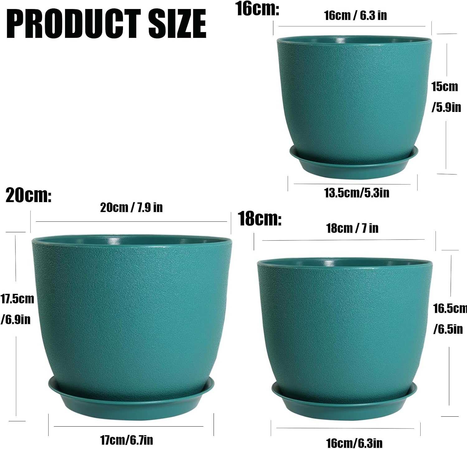 Thumbnail 1 de PROFIKLA 20/18/16cm Plastic Plant Pots Set – Blue with Drainage Holes and Saucers