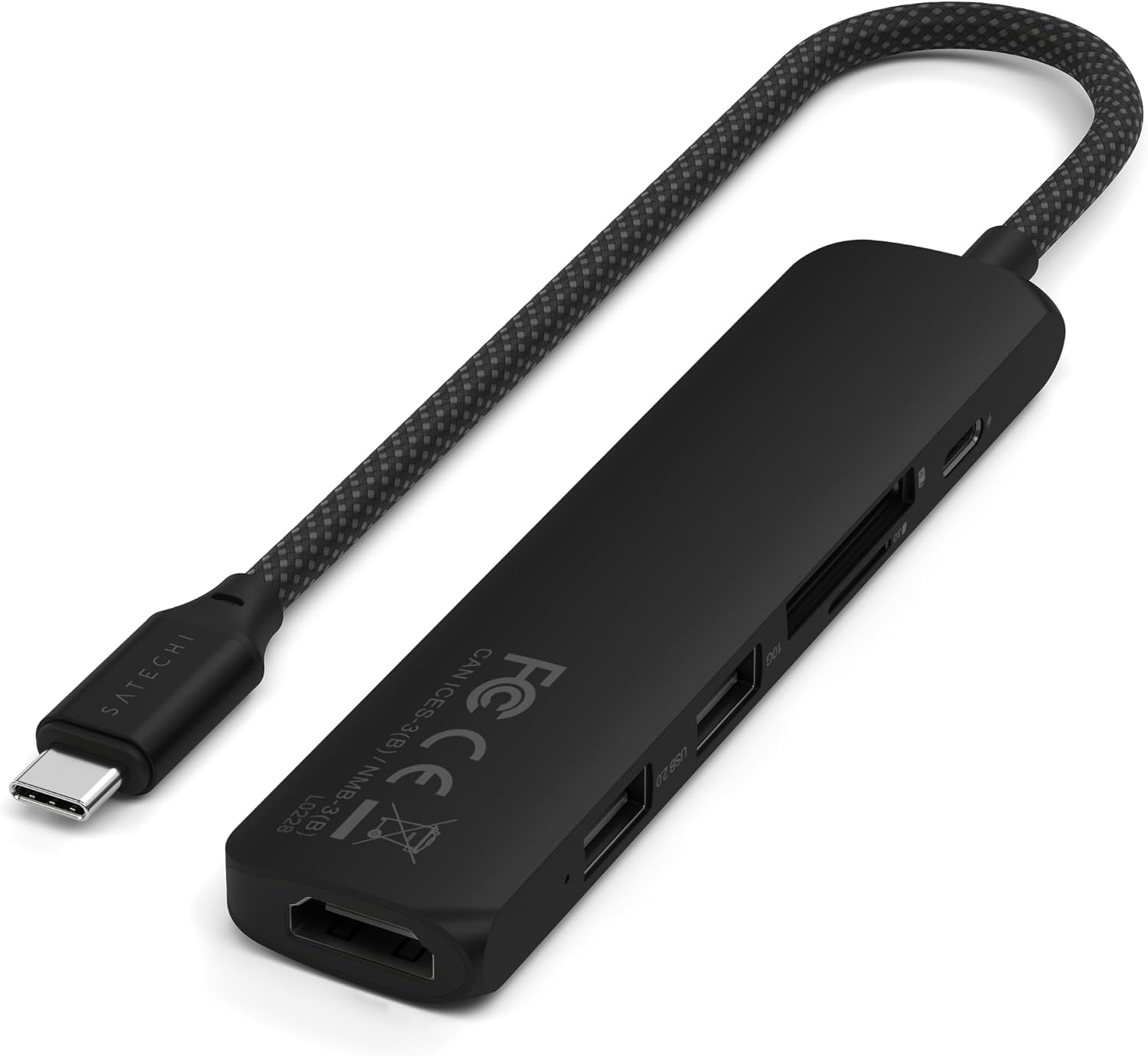 Detalle de Satechi 6-in-1 USB-C Hub Slim Plus Multiport Adaptor with HDMI 4K@60Hz and 100W USB-C PD Charging (Black)