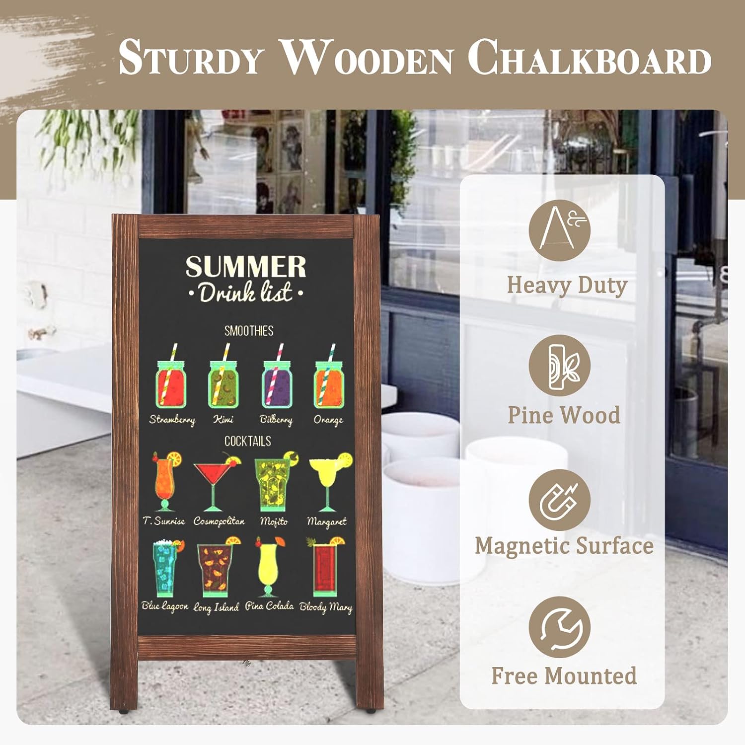 Thumbnail 1 de AMUSIGHT AS-AF4020-BRWN 40" x 20" Double-Sided Magnetic A-Frame Chalkboard