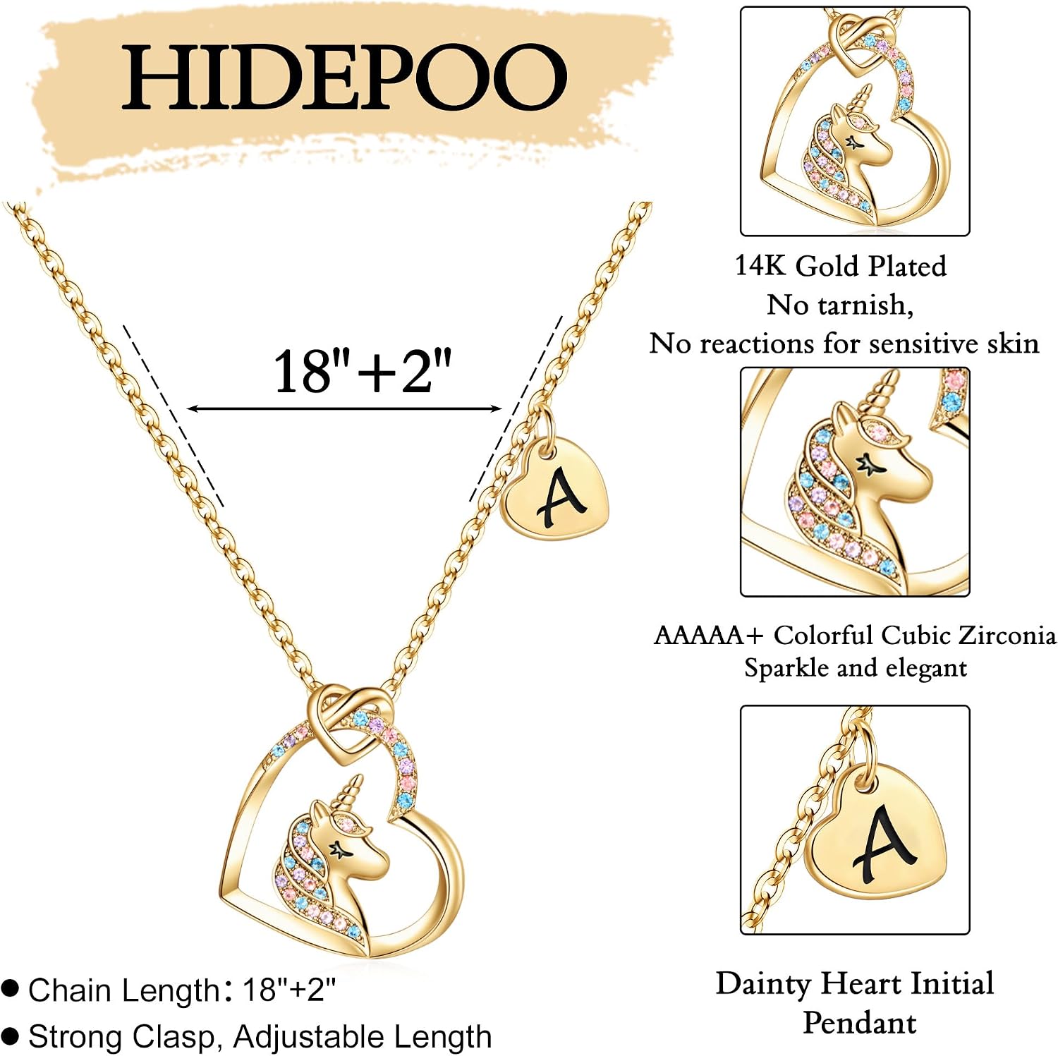 Thumbnail 4 de Hidepoo Unicorn Necklace CZ Heart Pendant for Girls