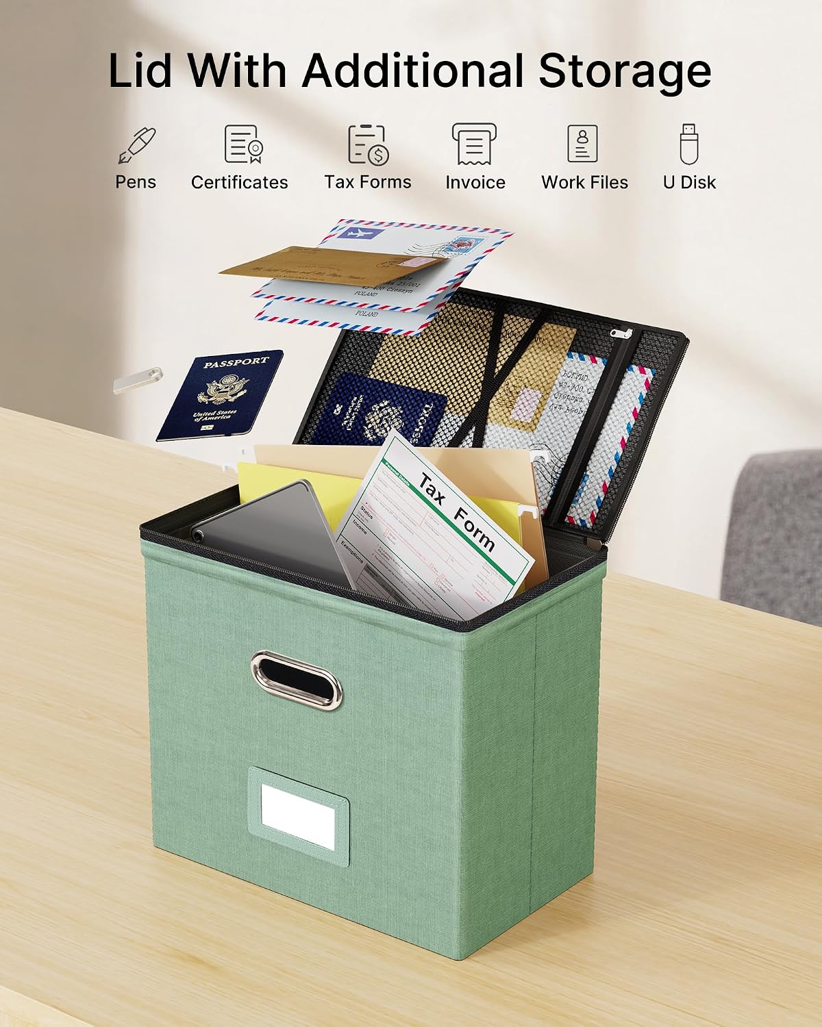 Thumbnail 1 de Oterri File Organizer Boxes with Lids, Letter-Size Box with 3 Mesh Pockets
