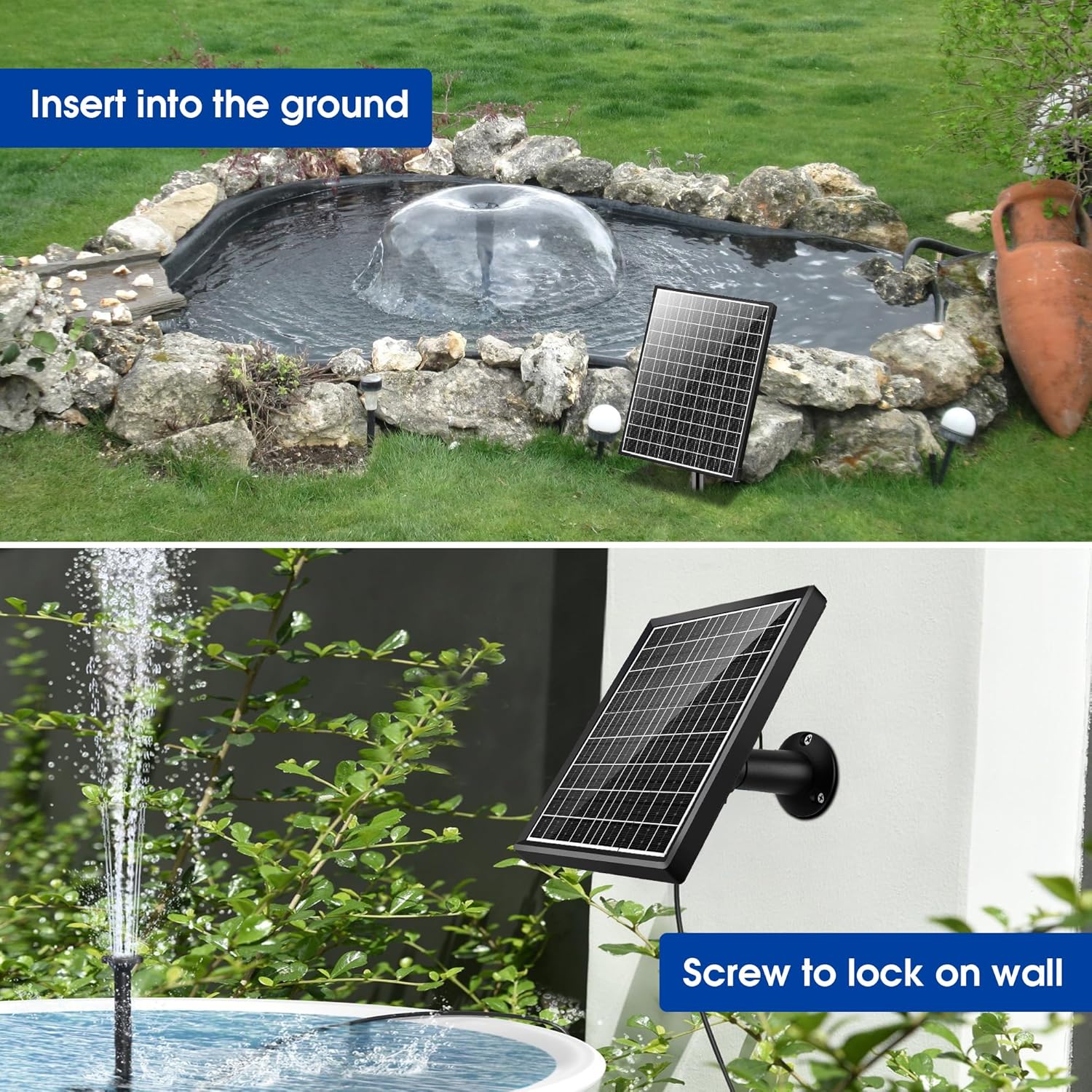 Thumbnail 6 de Biling 20W Solar Fountain Pump (320 GPH) with Adjustable Flow, Dual Filtration & 4 Nozzles