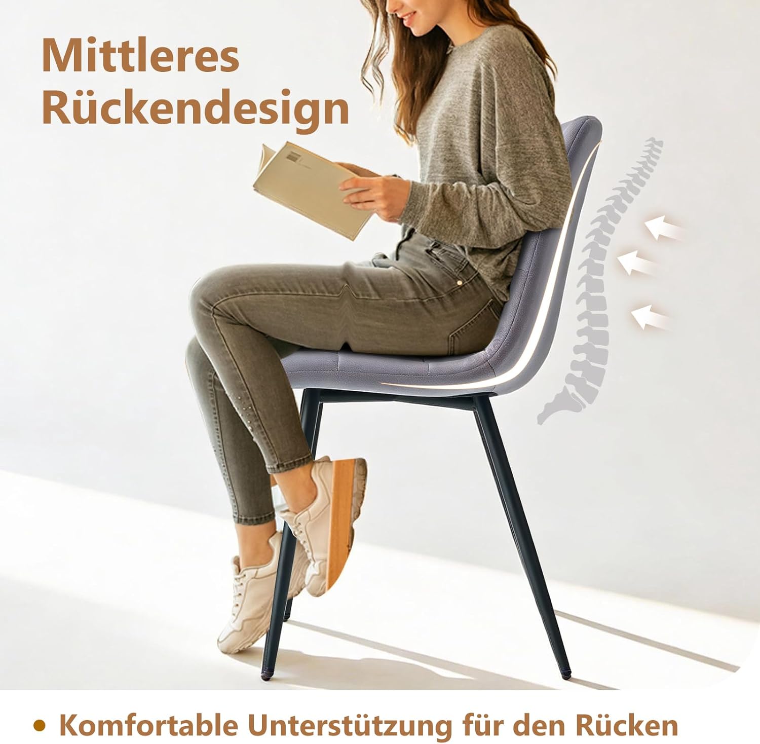 Detalle de Sweetcrispy Esszimmerstuhl – 2er-Set, Grau, mit Metallbeinen, Samtpolsterung, ohne Armlehnen