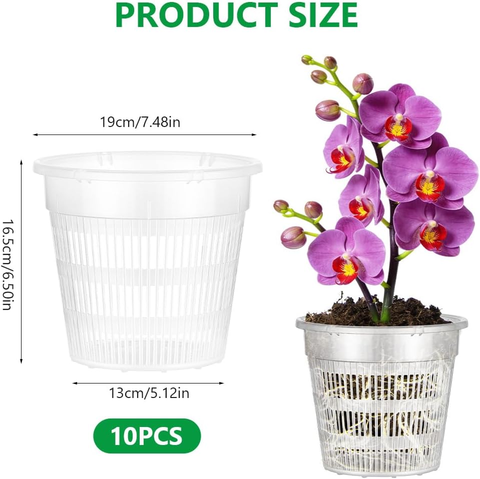 Detalle de AOOWU 5416738 orchideeënpotten, set van 10, transparant PP met drainagegaten