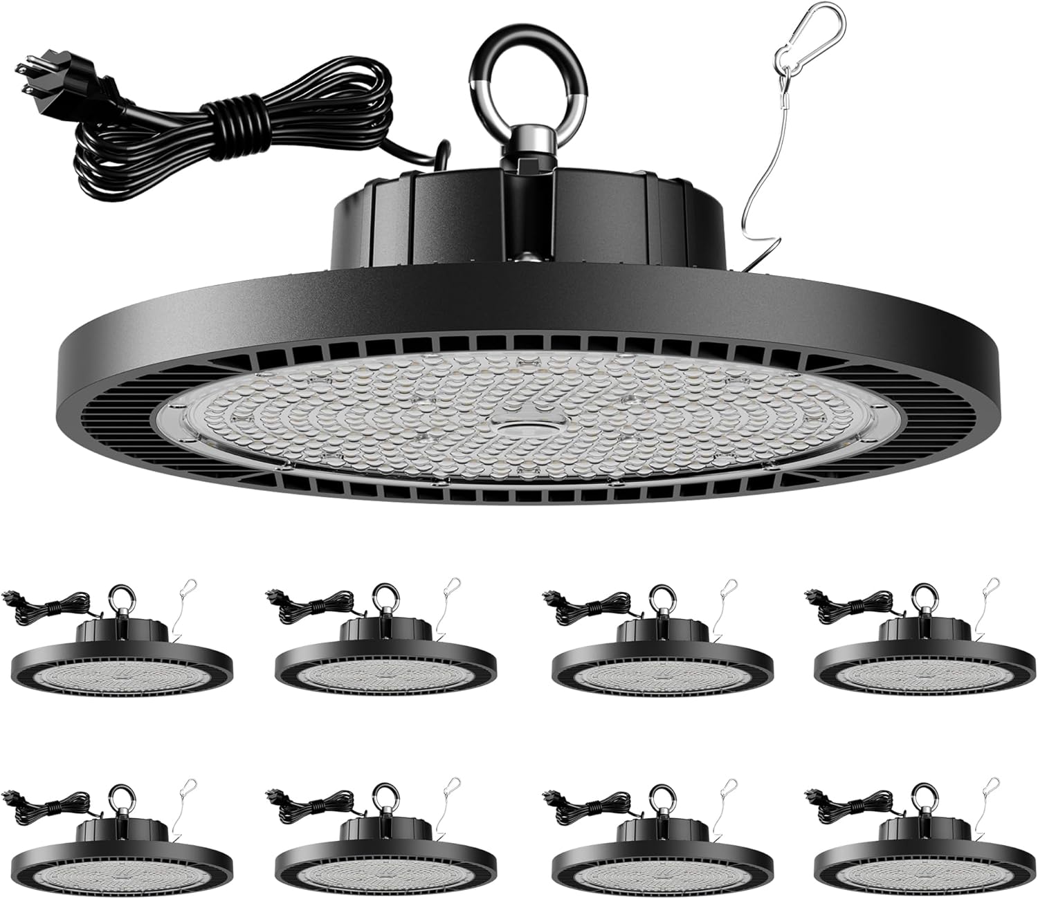 Detalle de Jinshowlux 8-Pack UFO LED High Bay Light 250W: 37,500 lm, 5000K, Plug-and-Play for Large Spaces