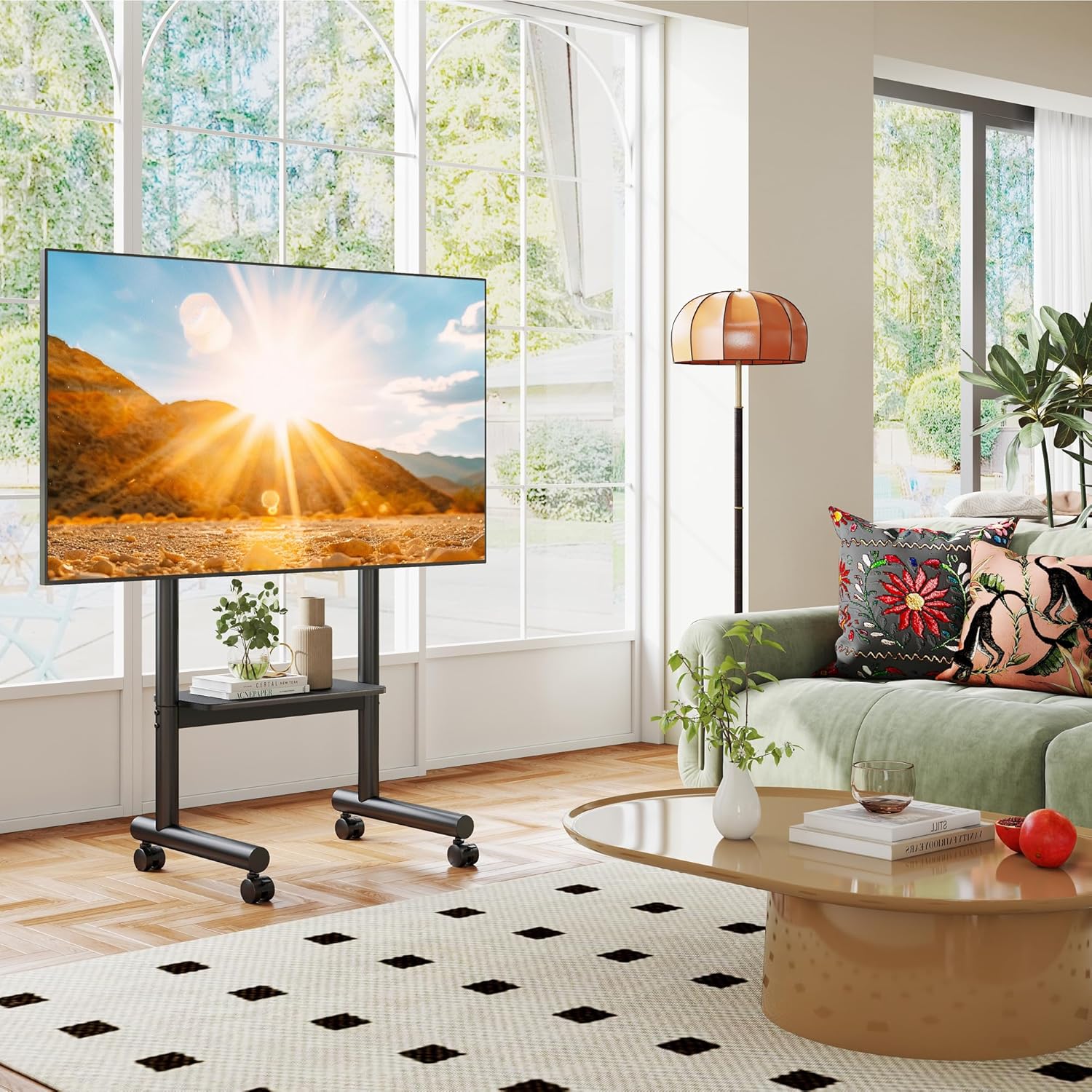 Thumbnail 4 de 5Rcom Mobile TV Stand on Wheels with Height Adjustment, Large Tray and Dual-Post Support (Up to 50kg, Max VESA 400x400)