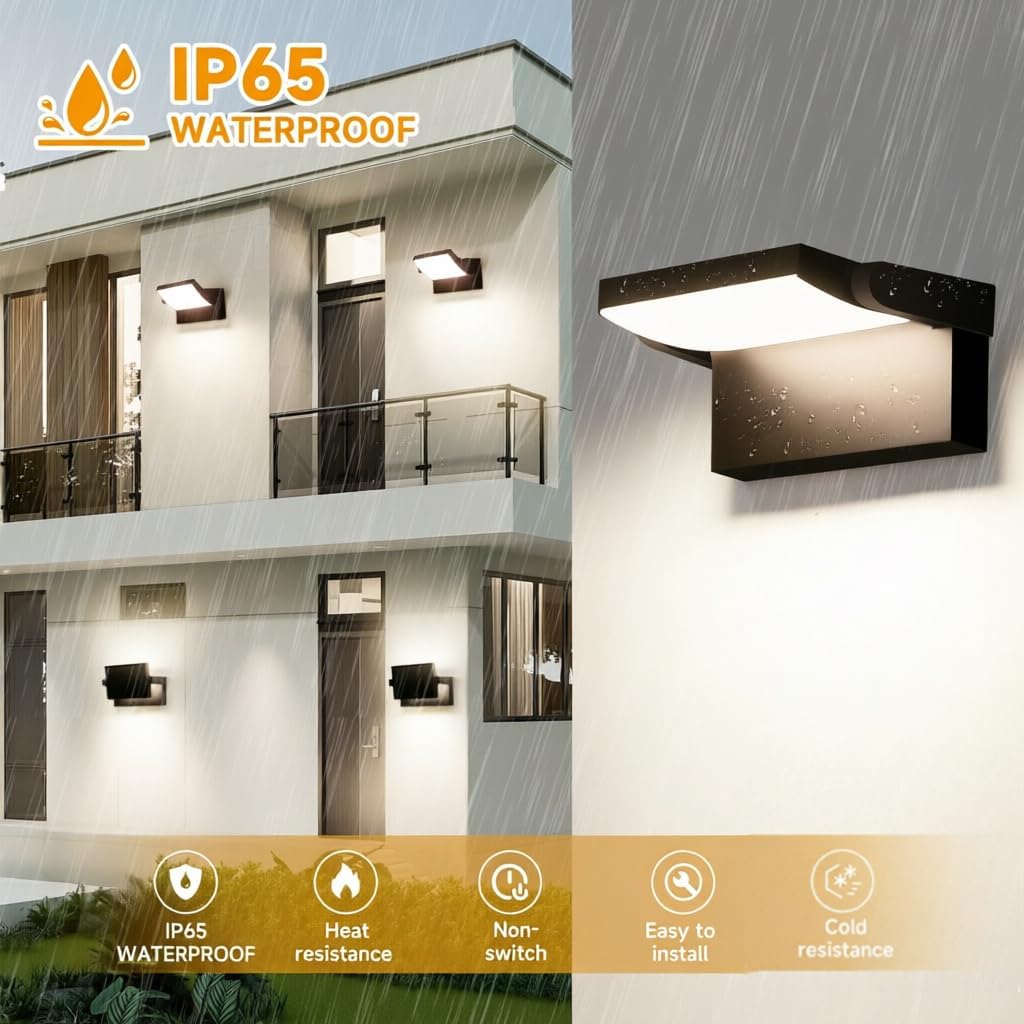 Detalle de GXXG 40W Applique da Parete Esterno con LED 4000LM, Angolo Regolabile 350°, 108 LED, IP65, Nero/Bianco Naturale 4000K