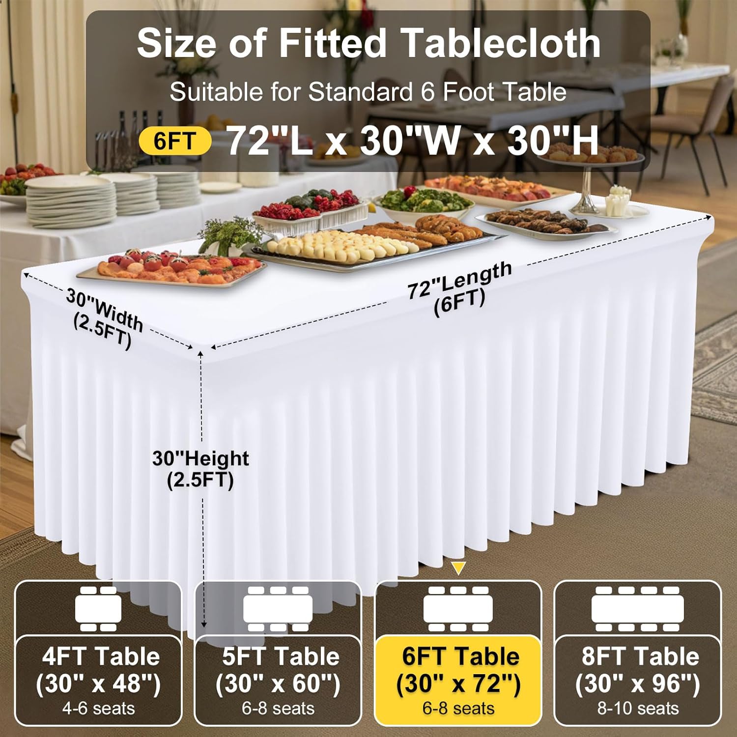 Thumbnail 3 de Smiry Spandex Tablecloth (Elastic Fitted Stretch) for 6FT Rectangle Tables, Waterproof Washable One-Piece Skirt, White