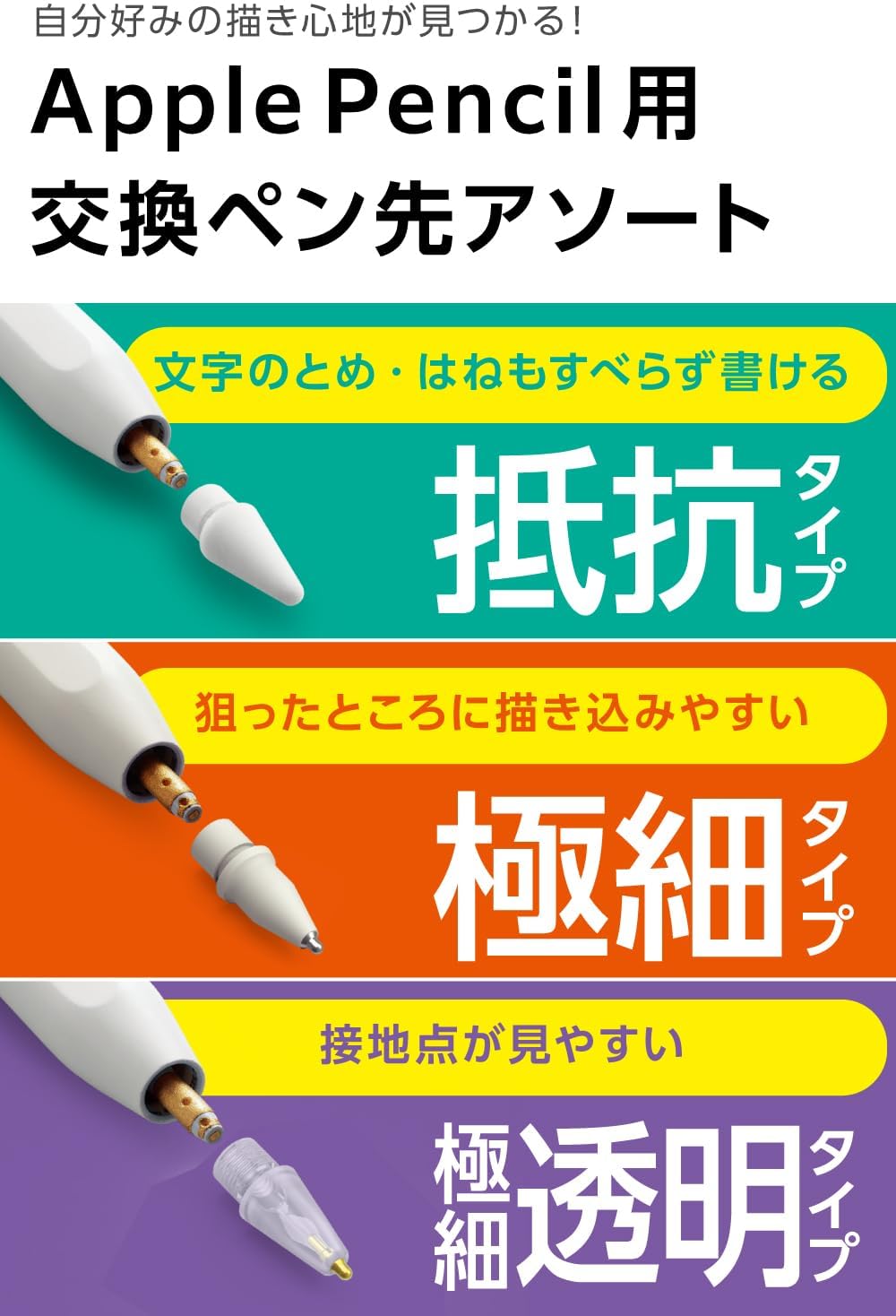 Detalle 2 de エレコム PWTIPAPAS01 Apple Pencil交換用ペン先 3種類セット