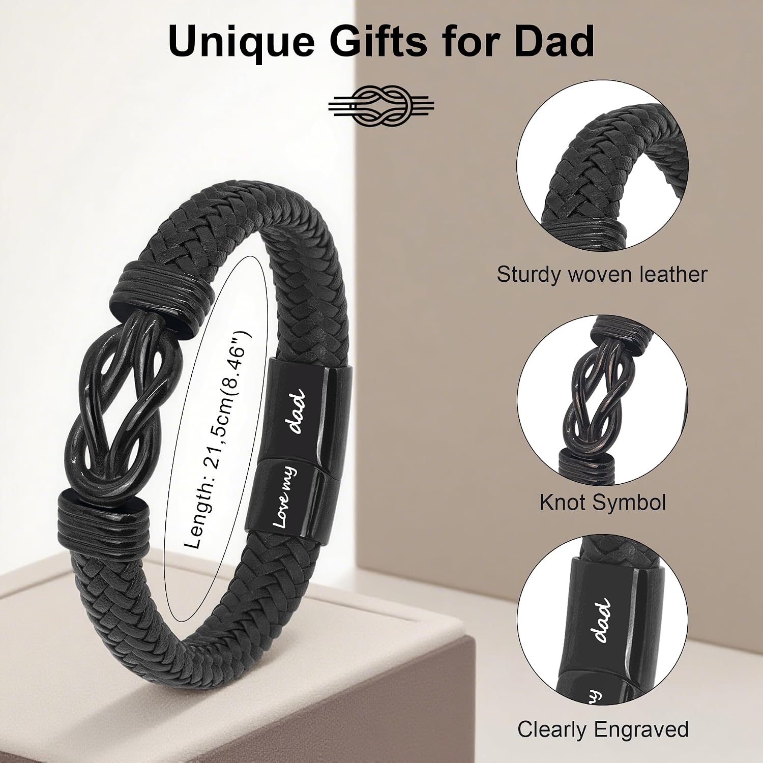 Detalle de Infinity Leather Bracelet for Men – Personalised Gift for Dad, Husband or Son