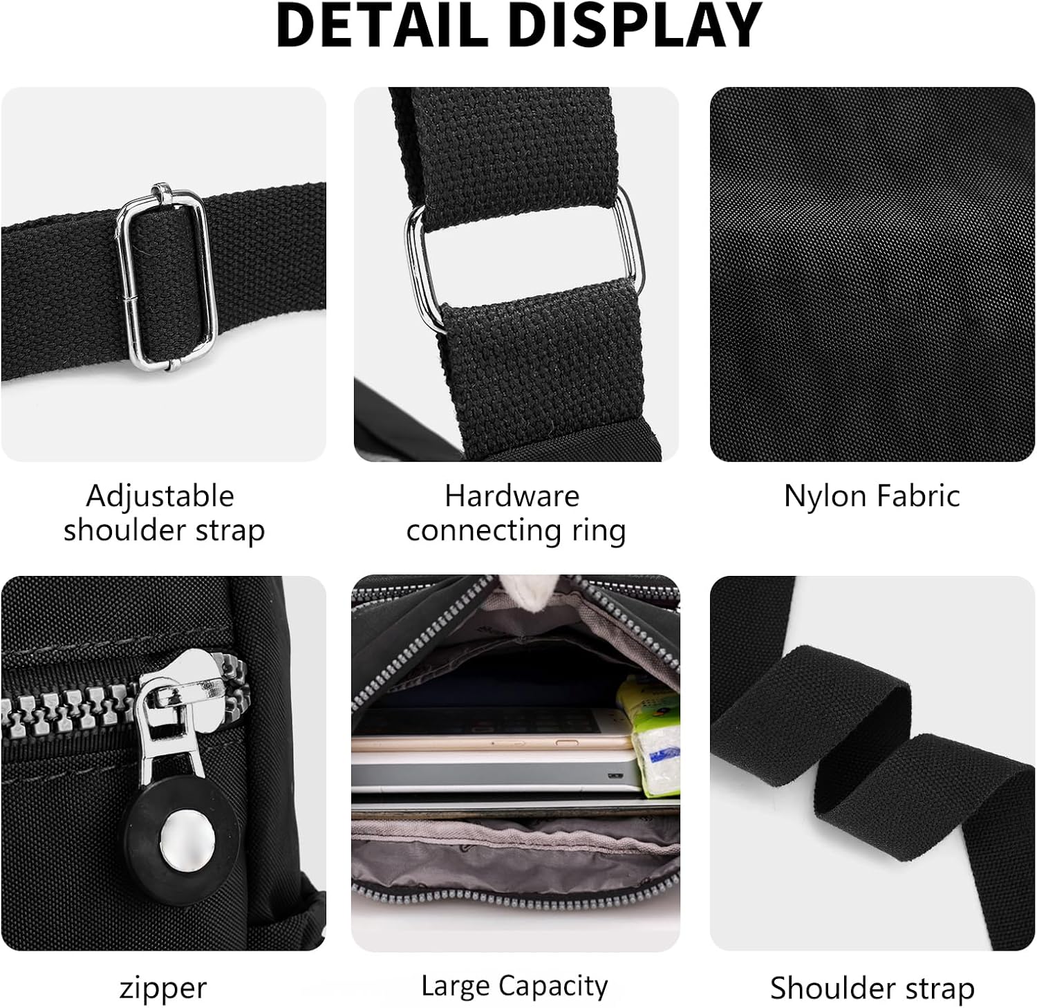 Thumbnail 6 de LassZone Nylon Crossbody Bag for Women – Waterproof Multi-Pocket Travel Messenger Bag