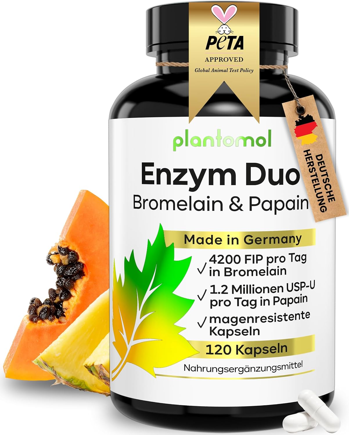 Detalle de Papain Bromelain Kapseln hochdosiert 120 Kapseln